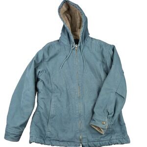 Lakin And Mckey Hooded Fleece Sherpa Lined Canvas Work Chore Coat Womens Medium